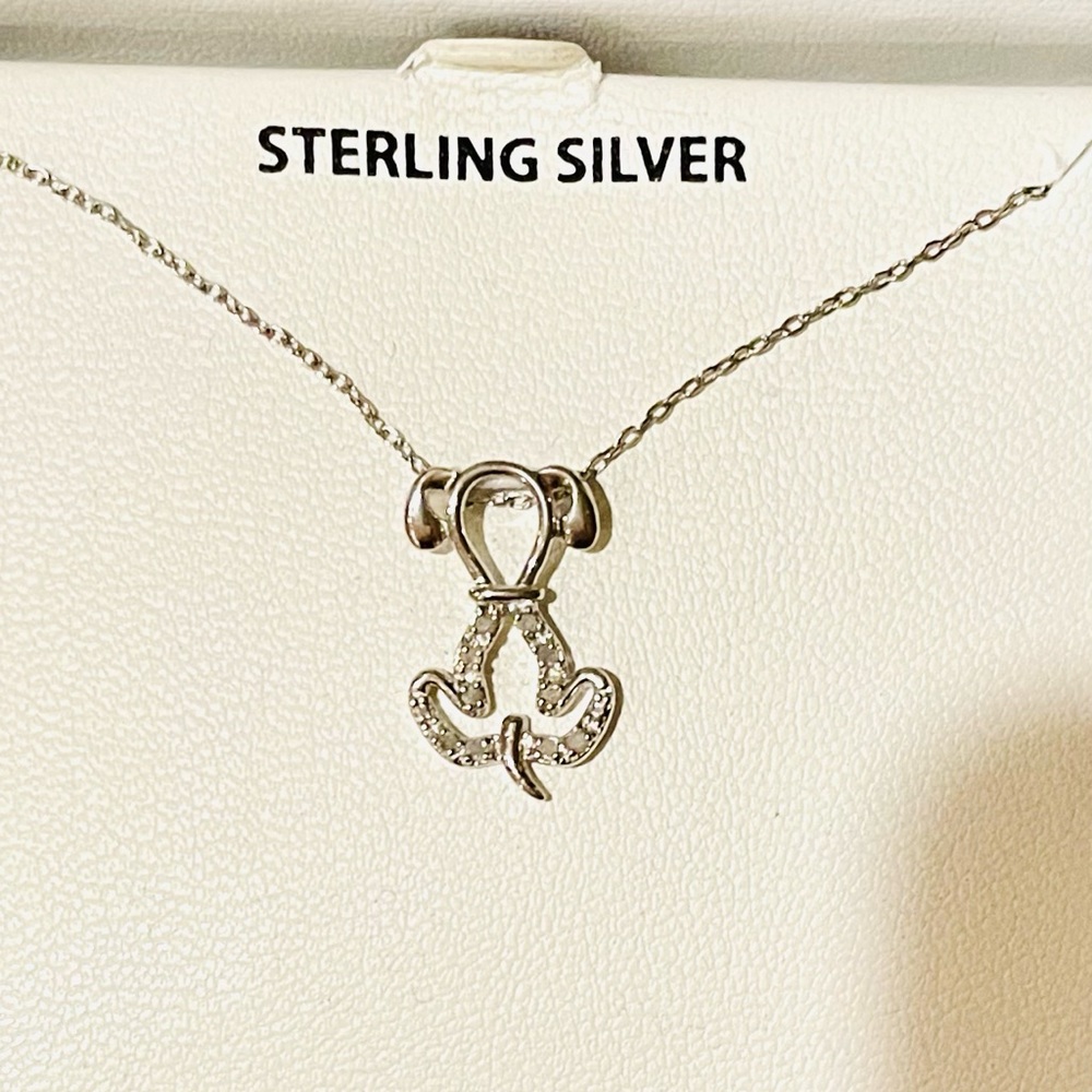 Sterling silver and diamond puppy/dog charm necklace NEW IN BOX